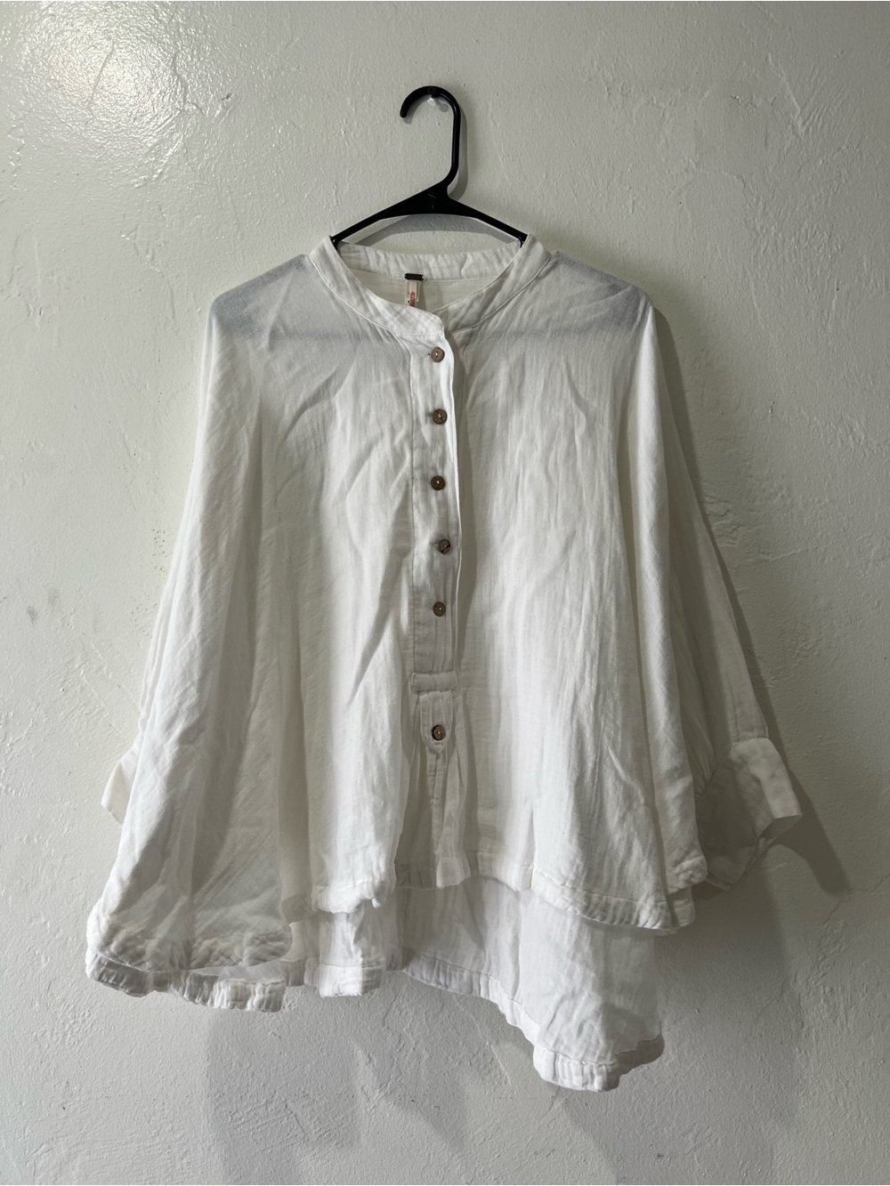 Free People White Woven Cotton Oversized Tunic Blouse Dolman size small